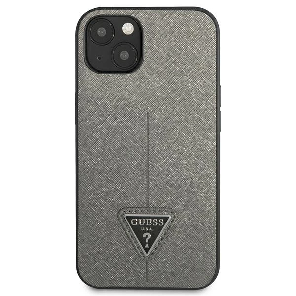 Etui Guess Saffiano Triangle Logo na iPhone 14 - srebrne