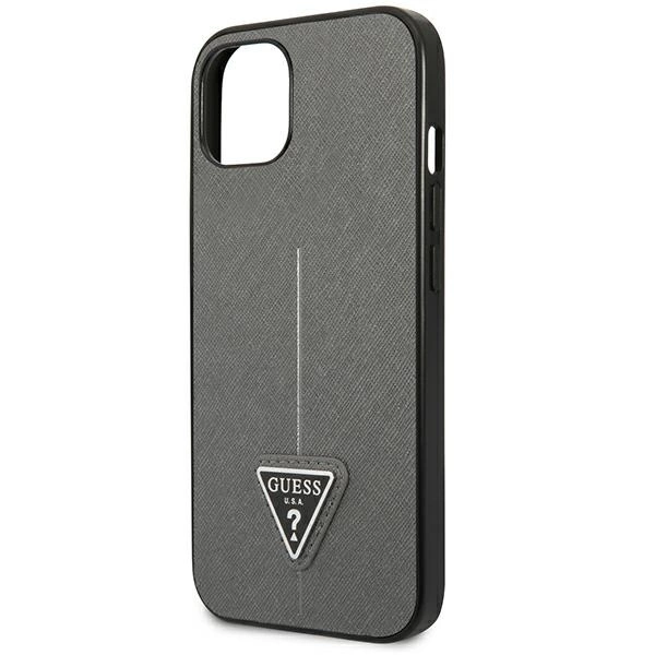 Etui Guess Saffiano Triangle Logo na iPhone 14 - srebrne