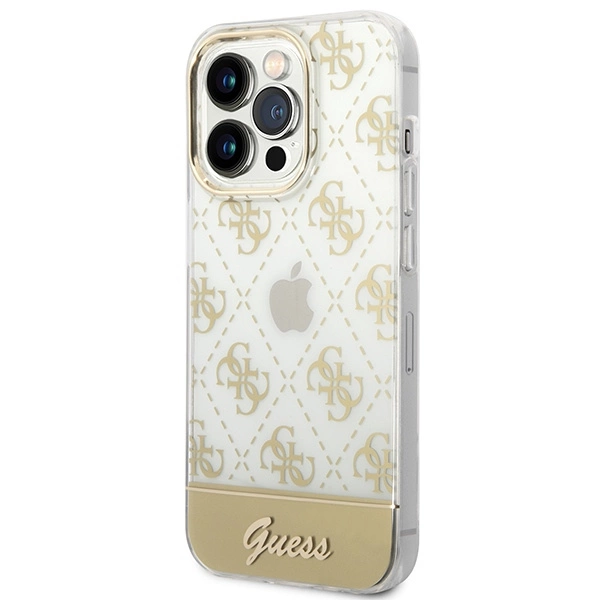 Etui Guess 4G Pattern Script na iPhone 14 Pro Max - złote