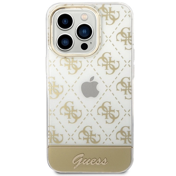 Etui Guess 4G Pattern Script na iPhone 14 Pro Max - złote