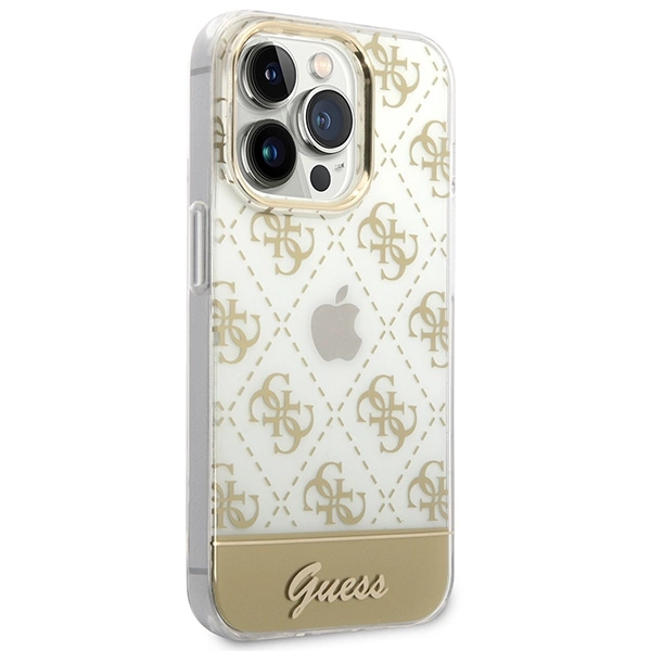 Etui Guess 4G Pattern Script na iPhone 14 Pro Max - złote