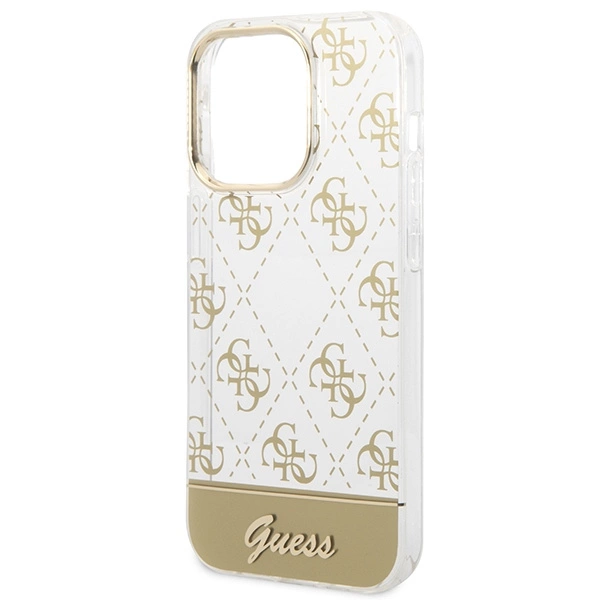 Etui Guess 4G Pattern Script na iPhone 14 Pro Max - złote