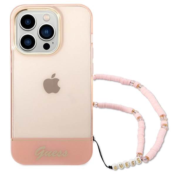 Etui Guess Translucent Pearl Strap na iPhone 14 Pro Max - różowe