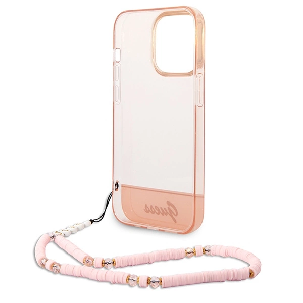 Etui Guess Translucent Pearl Strap na iPhone 14 Pro Max - różowe