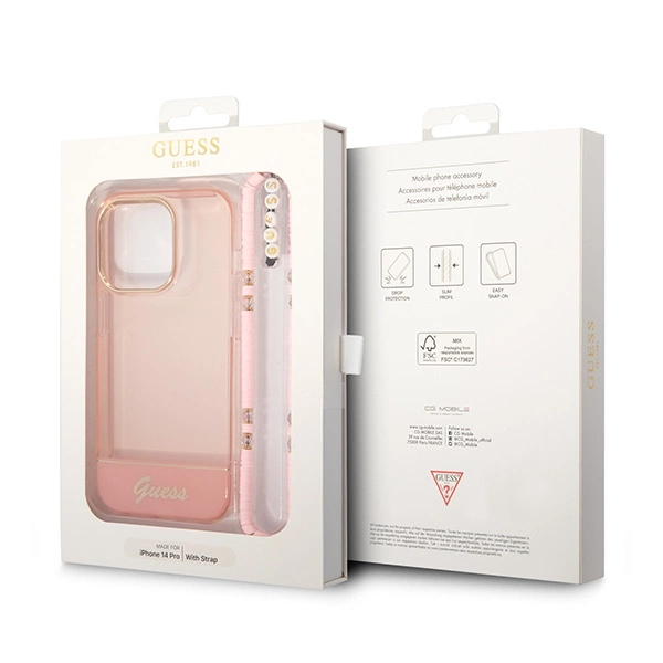 Etui Guess Translucent Pearl Strap na iPhone 14 Pro Max - różowe