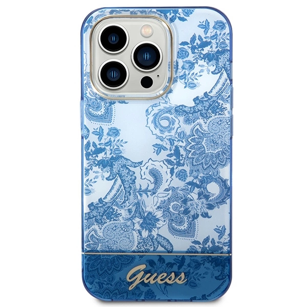 Etui Guess Porcelain Collection na iPhone 14 Pro Max - niebieskie
