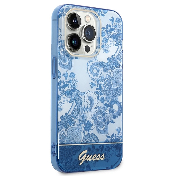 Etui Guess Porcelain Collection na iPhone 14 Pro Max - niebieskie