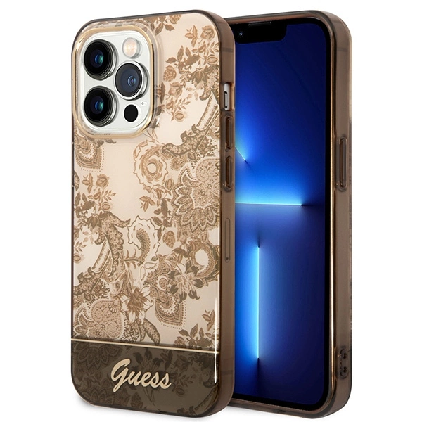 Etui Guess Porcelain Collection na iPhone 14 Pro Max - beżowe