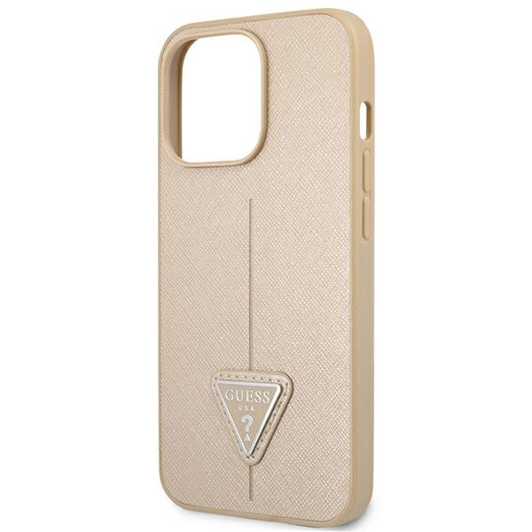 Etui Guess Saffiano Triangle Logo na iPhone 14 Pro Max - beżowe