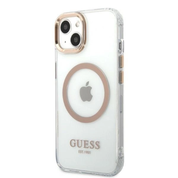 Etui Guess Metal Outline MagSafe na iPhone 13 - złote