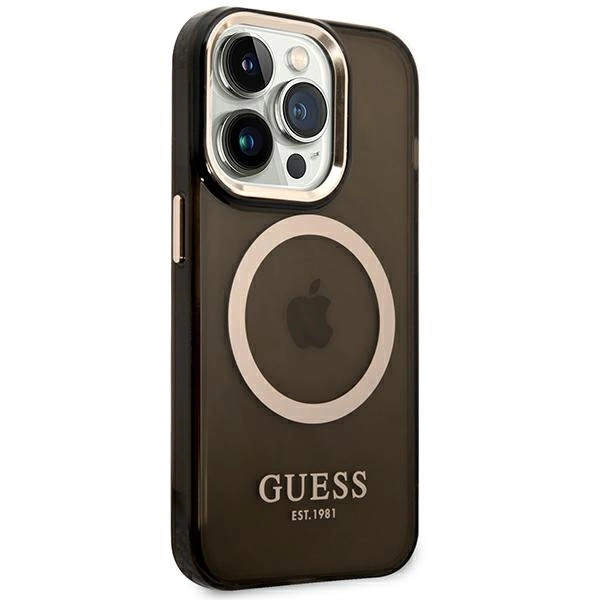 Etui Guess Gold Outline Translucent MagSafe na iPhone 14 Pro - czarne