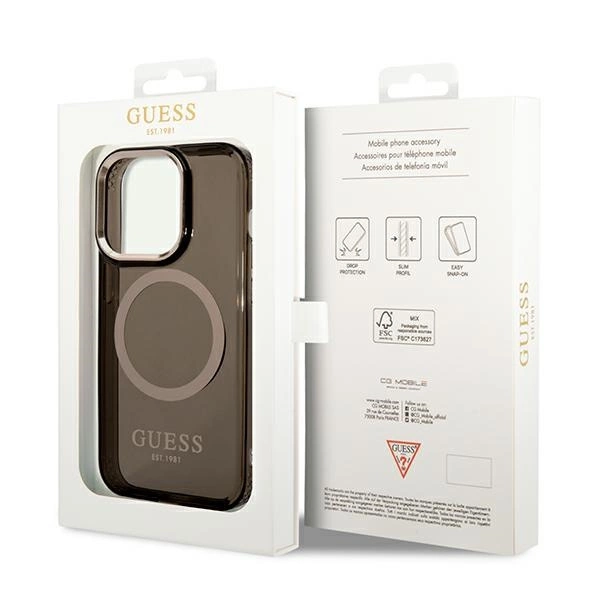 Etui Guess Gold Outline Translucent MagSafe na iPhone 14 Pro - czarne