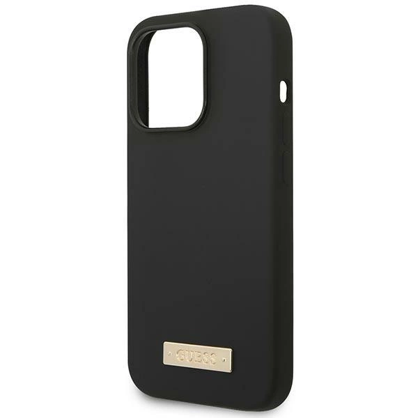Etui Guess Silicone Logo Plate MagSafe na iPhone 14 Pro - czarne