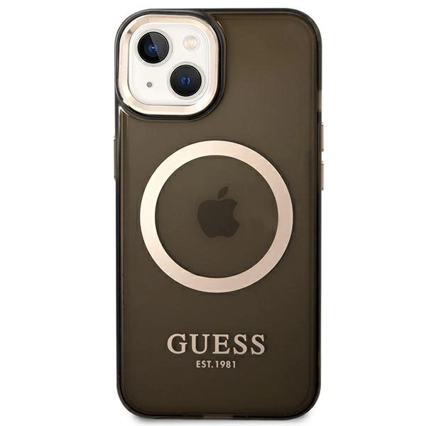 Etui Guess Gold Outline Translucent MagSafe na iPhone 14 Plus - czarne