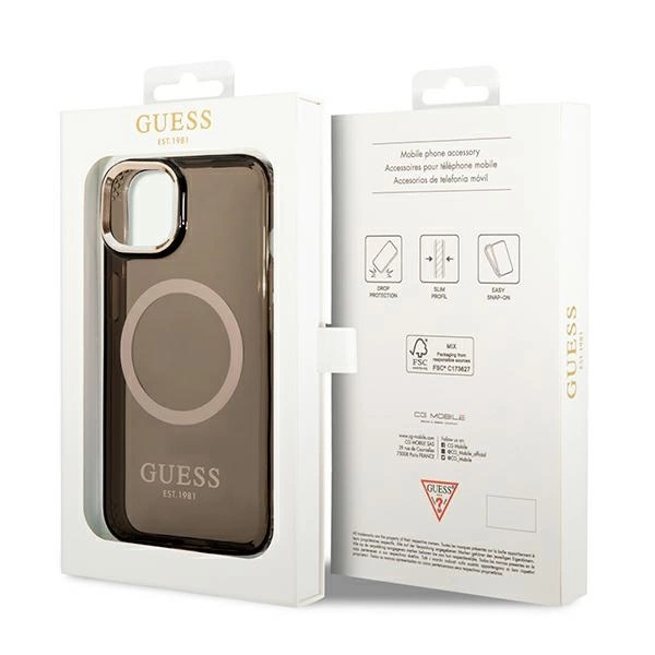Etui Guess Gold Outline Translucent MagSafe na iPhone 14 Plus - czarne