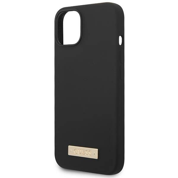 Etui Guess Silicone Logo Plate MagSafe na iPhone 14 Plus - czarne