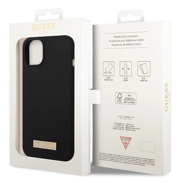 Etui Guess Silicone Logo Plate MagSafe na iPhone 14 Plus - czarne