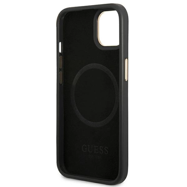 Etui Guess 4G Logo Plate MagSafe na iPhone 14 Plus - czarne