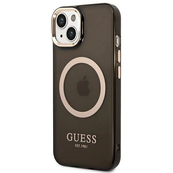 Etui Guess Gold Outline Translucent MagSafe na iPhone 14 - czarne