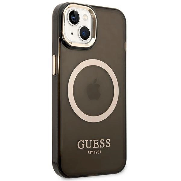 Etui Guess Gold Outline Translucent MagSafe na iPhone 14 - czarne