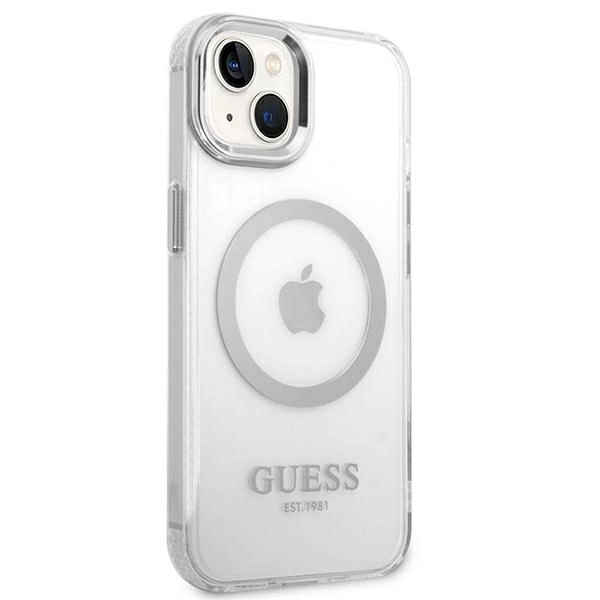Etui Guess Metal Outline MagSafe na iPhone 14 - srebrne