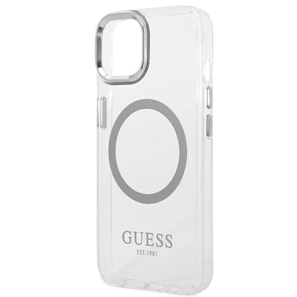 Etui Guess Metal Outline MagSafe na iPhone 14 - srebrne