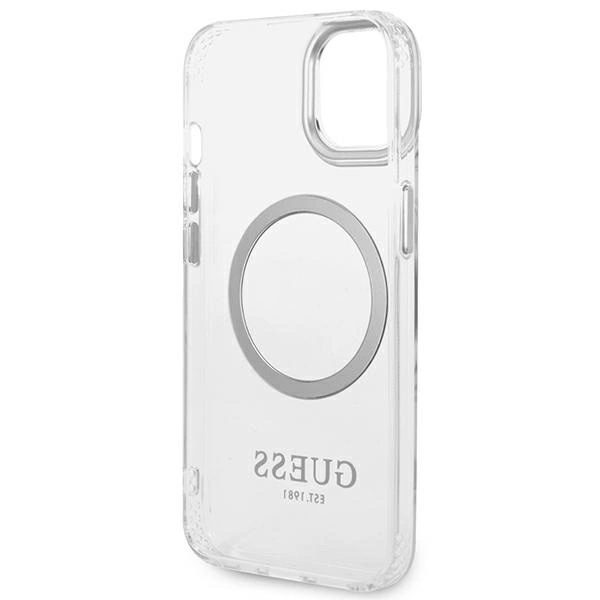 Etui Guess Metal Outline MagSafe na iPhone 14 - srebrne