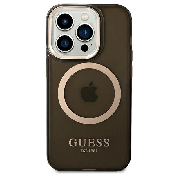 Etui Guess Gold Outline Translucent MagSafe na iPhone 14 Pro Max - czarne