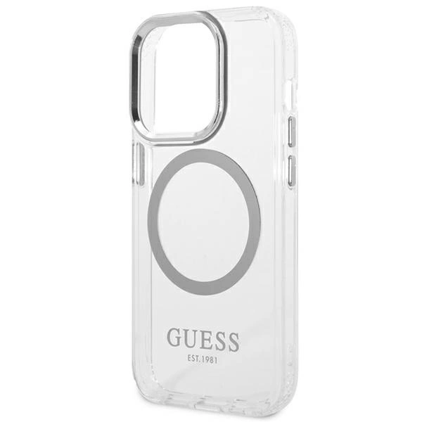 Etui Guess Metal Outline MagSafe na iPhone 14 Pro Max - srebrne