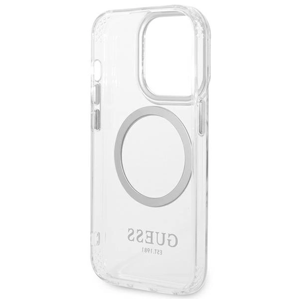 Etui Guess Metal Outline MagSafe na iPhone 14 Pro Max - srebrne