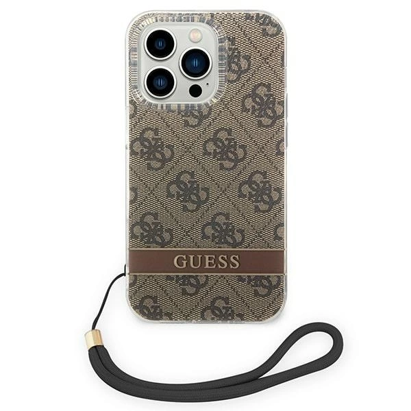 Etui Guess 4G Print Strap na iPhone 14 Pro - brązowe