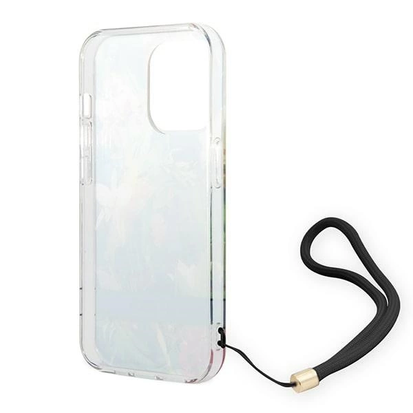 Etui Guess Flower Strap na iPhone 14 Pro - niebieskie