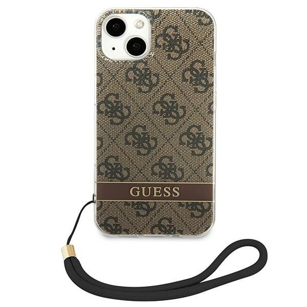Etui Guess 4G Print Strap na iPhone 14 Plus - brązowe
