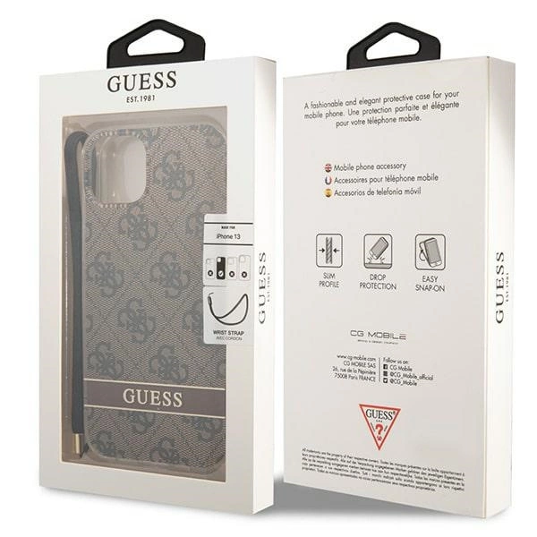 Etui Guess 4G Print Strap na iPhone 14 Plus - brązowe
