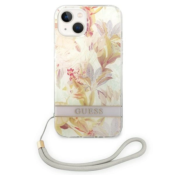 Etui Guess Flower Strap na iPhone 14 Plus - fioletowe