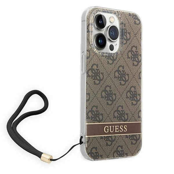Etui Guess 4G Print Strap na iPhone 14 Pro Max - brązowe