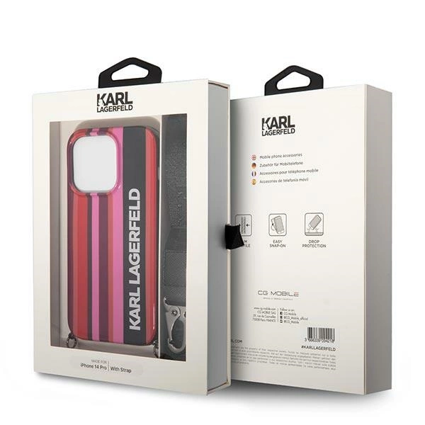 Etui Karl Lagerfeld Color Stripes Strap na iPhone 14 Pro - różowe