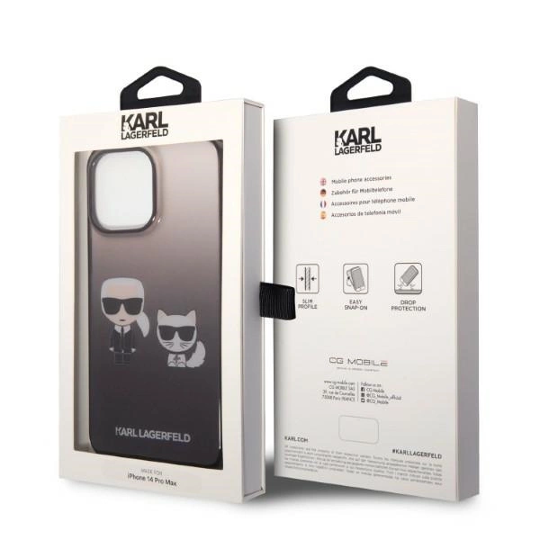 Etui Karl Lagerfeld Gradient Ikonik Karl & Choupette na iPhone 14 Pro 6,1" - czarne