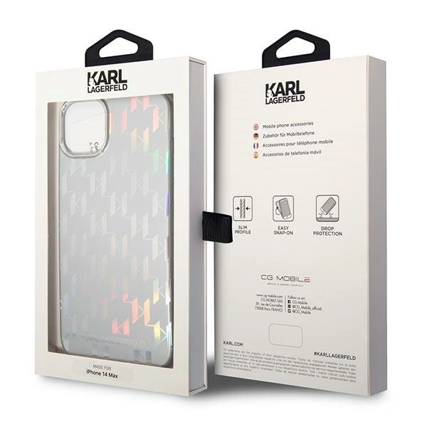 Etui Karl Lagerfeld Monogram Iridescent na iPhone 14 Plus - srebrne