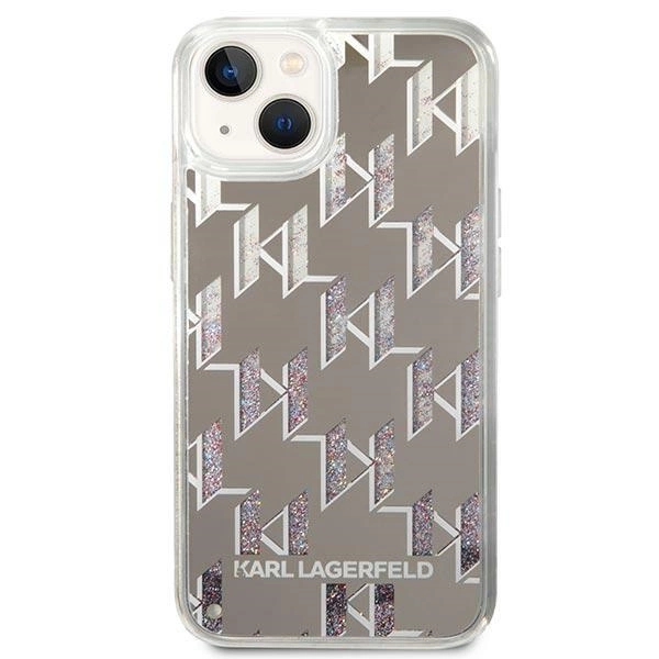 Etui Karl Lagerfeld Liquid Glitter Monogram na iPhone 14 Plus - srebrne