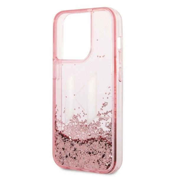 Etui Karl Lagerfeld Liquid Glitter Big KL na iPhone 14 Pro - różowe