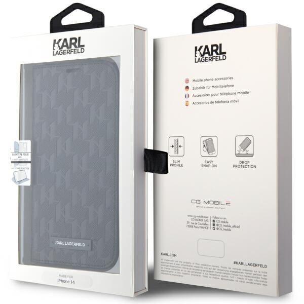 KARL LAGERFELD KLBKP14SSAKLHPK IPHONE 14 / 15 / 13 6.1" BOOKCASE CZARNY/BLACK SAFFIANO MONOGRAM
