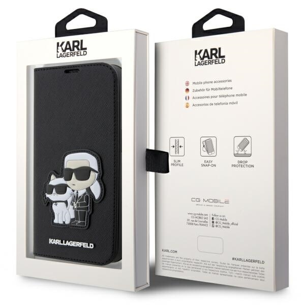 KARL LAGERFELD KLBKP14XSANKCPK IPHONE 14 PRO MAX 6.7" BOOKCASE CZARNY/BLACK SAFFIANO KARL & CHOUPETTE