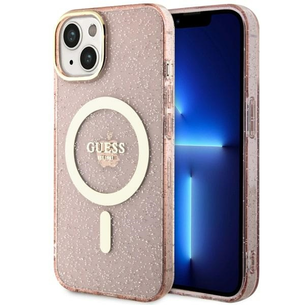 Guess GUHMP14MHCMCGP iPhone 14 Plus/ 15 Plus 6.7" różowy/pink hardcase Glitter Gold MagSafe