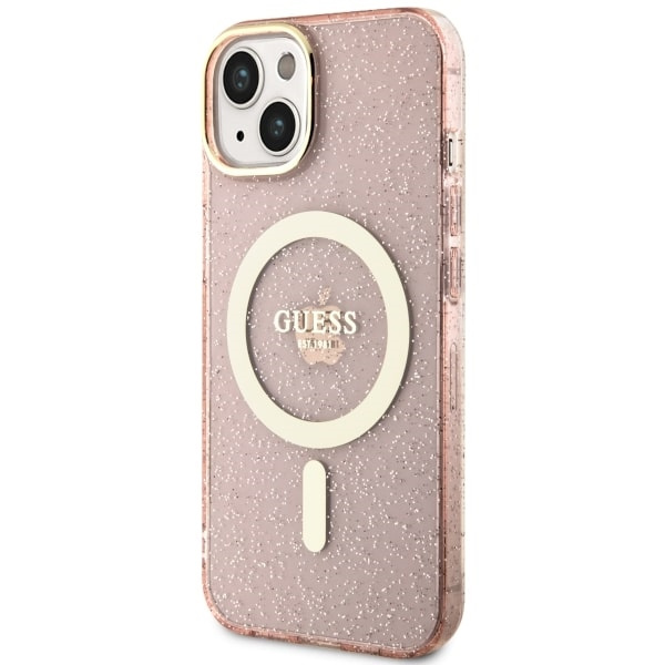 Guess GUHMP14MHCMCGP iPhone 14 Plus/ 15 Plus 6.7" różowy/pink hardcase Glitter Gold MagSafe