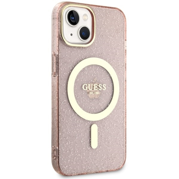 Guess GUHMP14MHCMCGP iPhone 14 Plus/ 15 Plus 6.7" różowy/pink hardcase Glitter Gold MagSafe