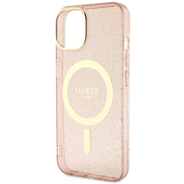 Guess GUHMP14MHCMCGP iPhone 14 Plus/ 15 Plus 6.7" różowy/pink hardcase Glitter Gold MagSafe