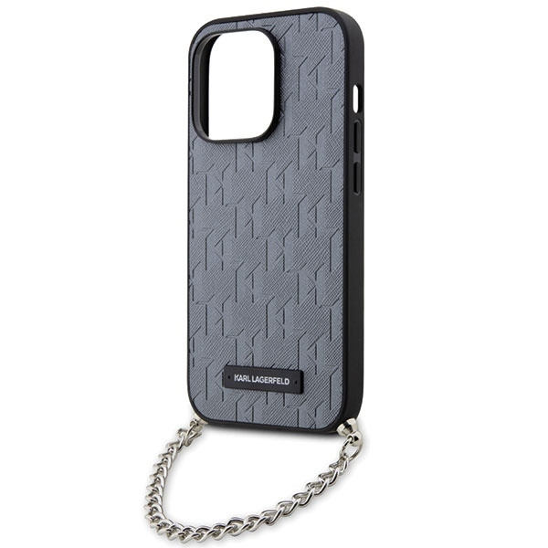 Etui Karl Lagerfeld Saffiano Monogram Chain na iPhone 14 Pro - srebrne