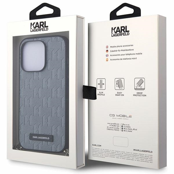 Etui Karl Lagerfeld Saffiano Monogram Chain na iPhone 14 Pro - srebrne