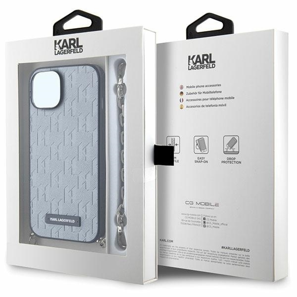 Etui Karl Lagerfeld Saffiano Monogram Chain na iPhone 14 - srebrne